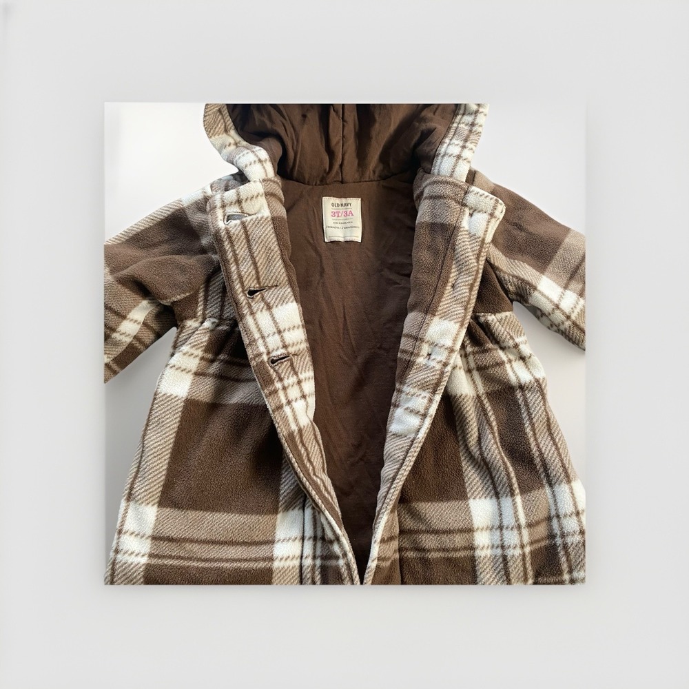 Old Navy Girls Toddler‎ Pea Coat 3T Brown and White Plaid